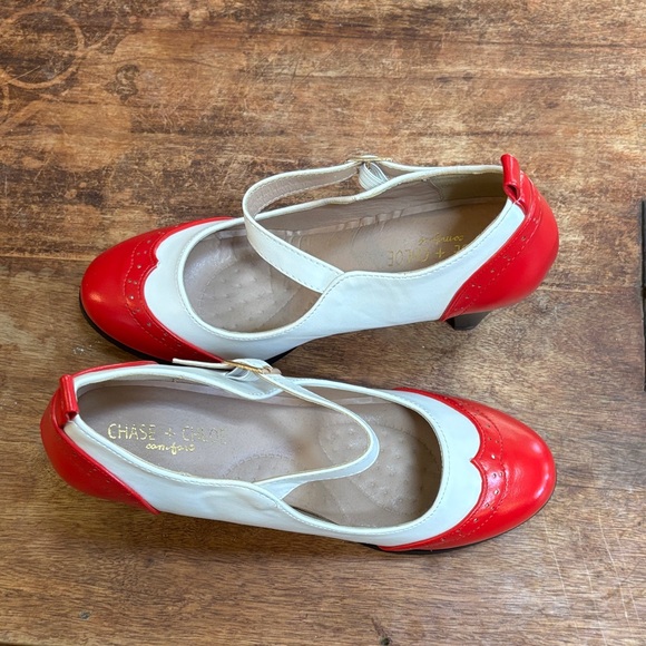 Chase + Chloe Red and White Mary Jane Heels - Picture 7 of 8
